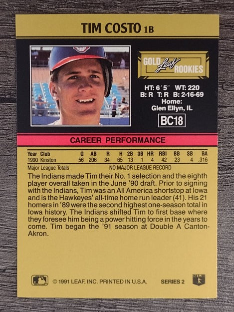 1991 Leaf Gold Rookies #BC18 Tim Costo