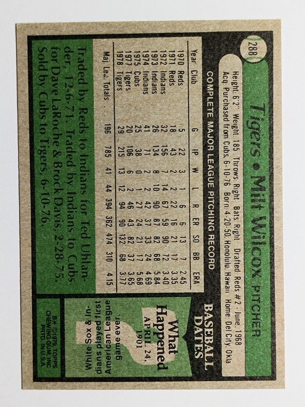 1979 Topps #288 Milt Wilcox (GOOD)