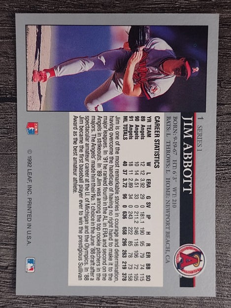 1992 Leaf #1 Jim Abbott