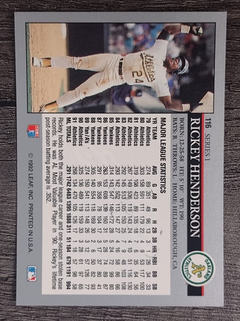 1992 Leaf #116 Rickey Henderson