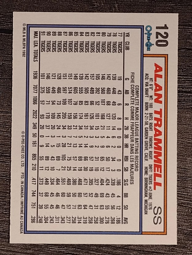 1992 O-Pee-Chee #120 Alan Trammell