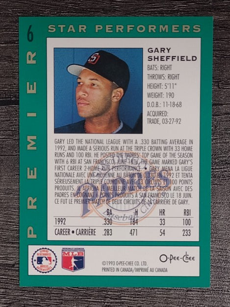 1993 O-Pee-Chee Premier Star Performers #6 Gary Sheffield