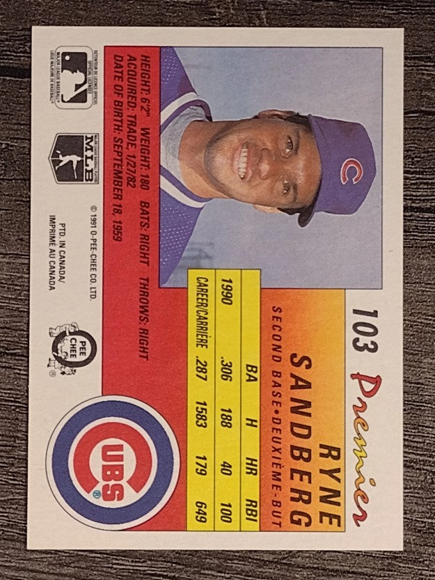 1991 O-Pee-Chee Premier #103 Ryne Sandberg