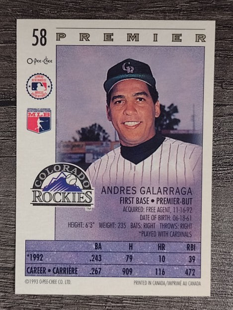 1993 O-Pee-Chee Premier #58 Andres Galarraga