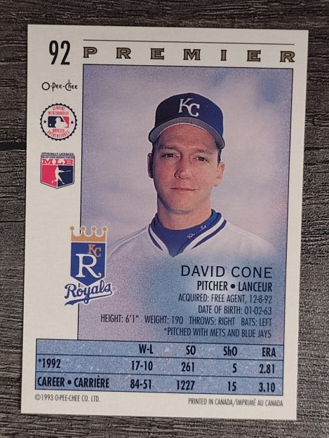 1993 O-Pee-Chee Premier #92 David Cone