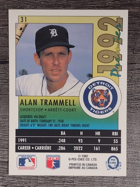 1992 O-Pee-Chee Premier #31 Alan Trammell
