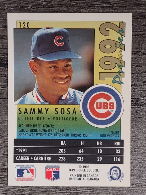 1992 O-Pee-Chee Premier #120 Sammy Sosa