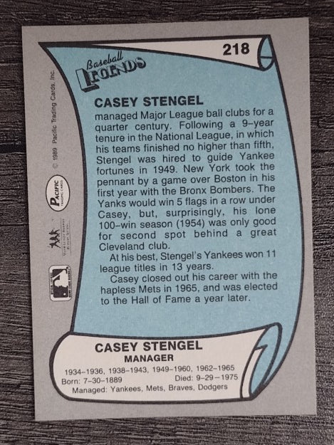 1989 Pacific Legends II #218 Casey Stengel