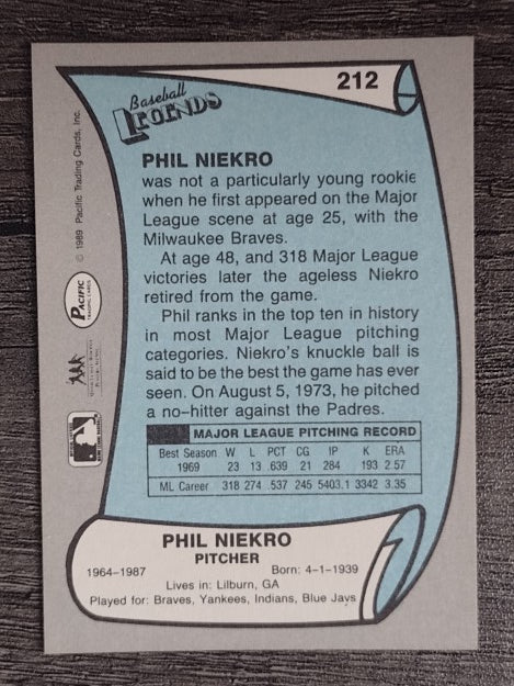 1989 Pacific Legends II #212 Phil Niekro