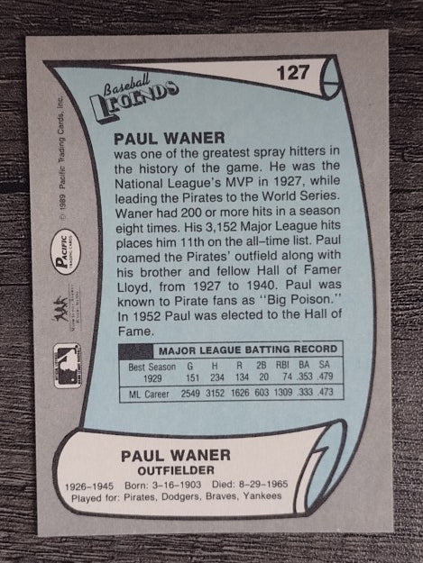 1989 Pacific Legends II #127 Paul Waner