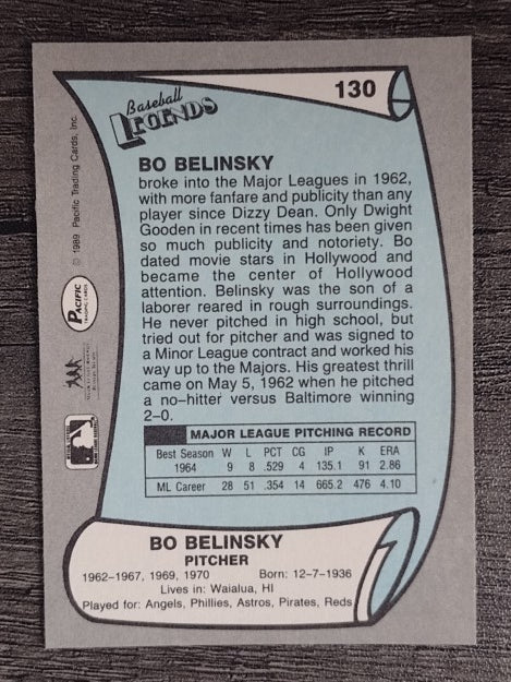 1989 Pacific Legends II #130 Bo Belinsky