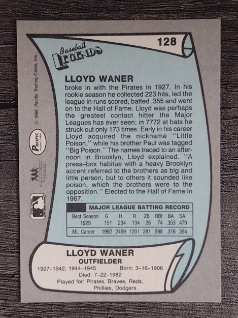 1989 Pacific Legends II #128 Lloyd Waner