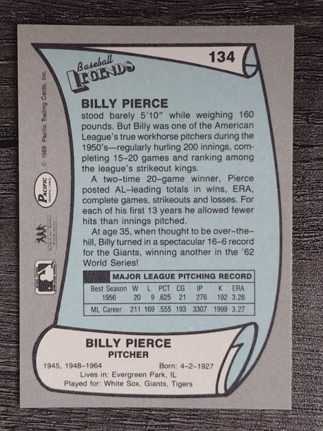 1989 Pacific Legends II #134 Billy Pierce