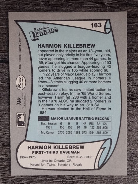 1989 Pacific Legends II #163 Harmon Killebrew