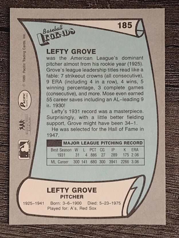 1989 Pacific Legends II #185 Lefty Grove