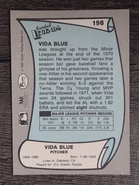 1989 Pacific Legends II #198 Vida Blue