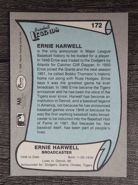 1989 Pacific Legends II #172 Ernie Harwell ANN