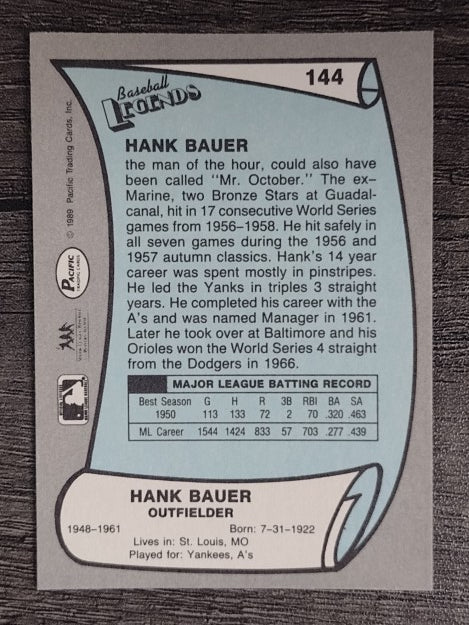 1989 Pacific Legends II #144 Hank Bauer