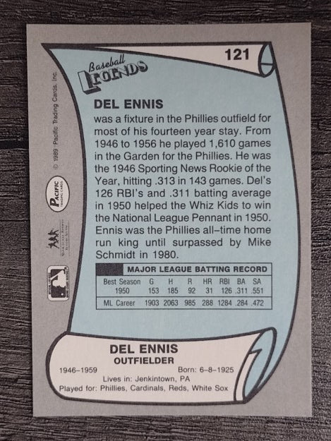 1989 Pacific Legends II #121 Del Ennis