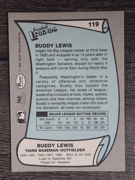 1989 Pacific Legends II #119 Buddy Lewis