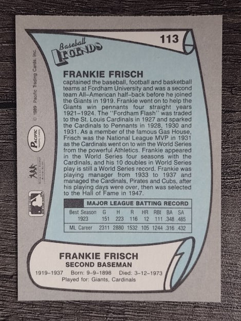 1989 Pacific Legends II #113 Frankie Frisch