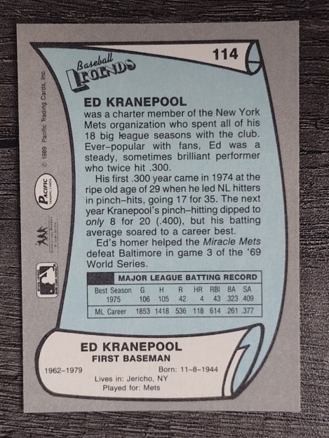 1989 Pacific Legends II #114 Ed Kranepool