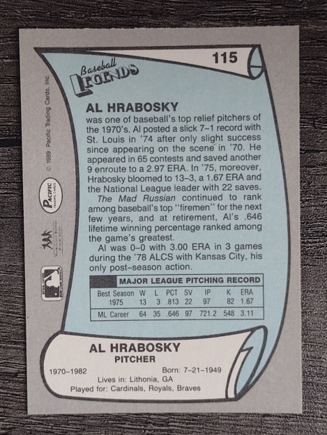 1989 Pacific Legends II #115 Al Hrabosky