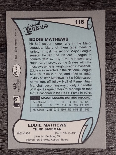 1989 Pacific Legends II #116 Eddie Mathews