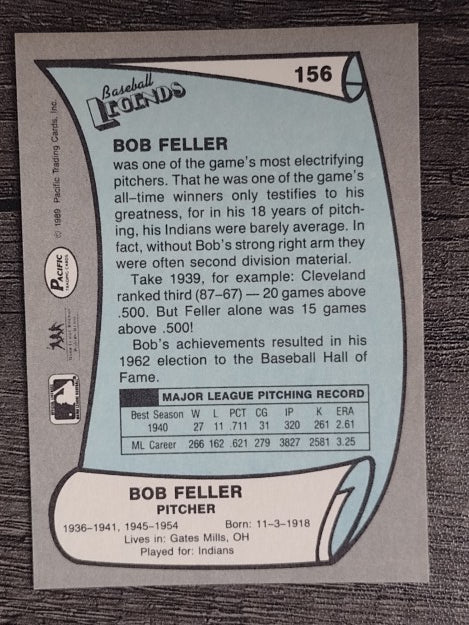 1989 Pacific Legends II #156 Bob Feller