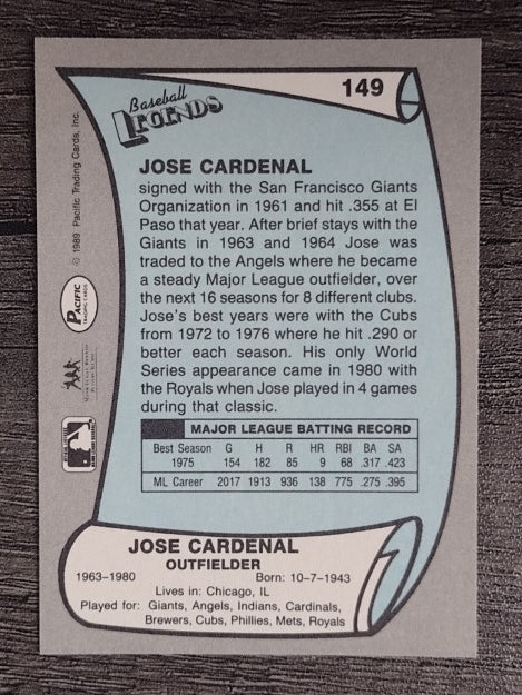 1989 Pacific Legends II #149 Jose Cardenal