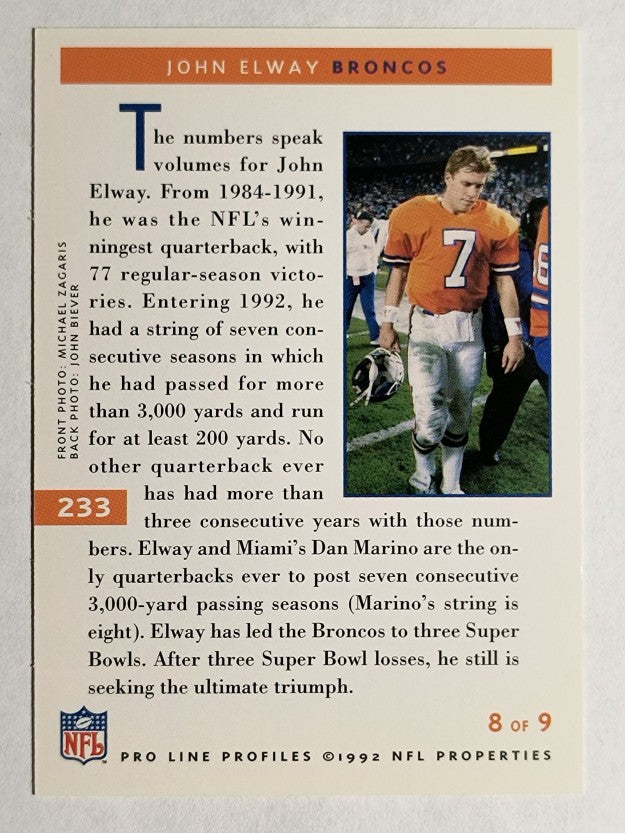 1992 Pro Line Profiles #233 John Elway