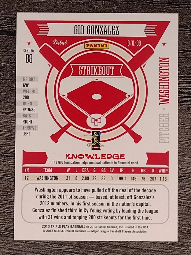 2013 Triple Play #88 Gio Gonzalez
