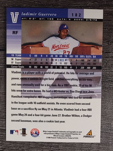 1998 Pinnacle Plus #182 Vladimir Guerrero