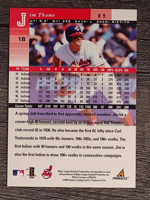 1998 Pinnacle Plus #89 Jim Thome