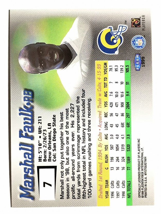 1999 Fleer Mystique #7 Marshall Faulk SP