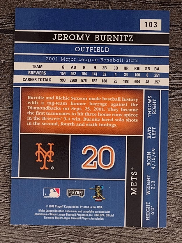 2002 Absolute Memorabilia #103 Jeromy Burnitz