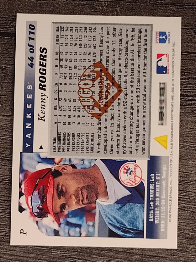 1996 Score Dugout Collection #B44 Kenny Rogers