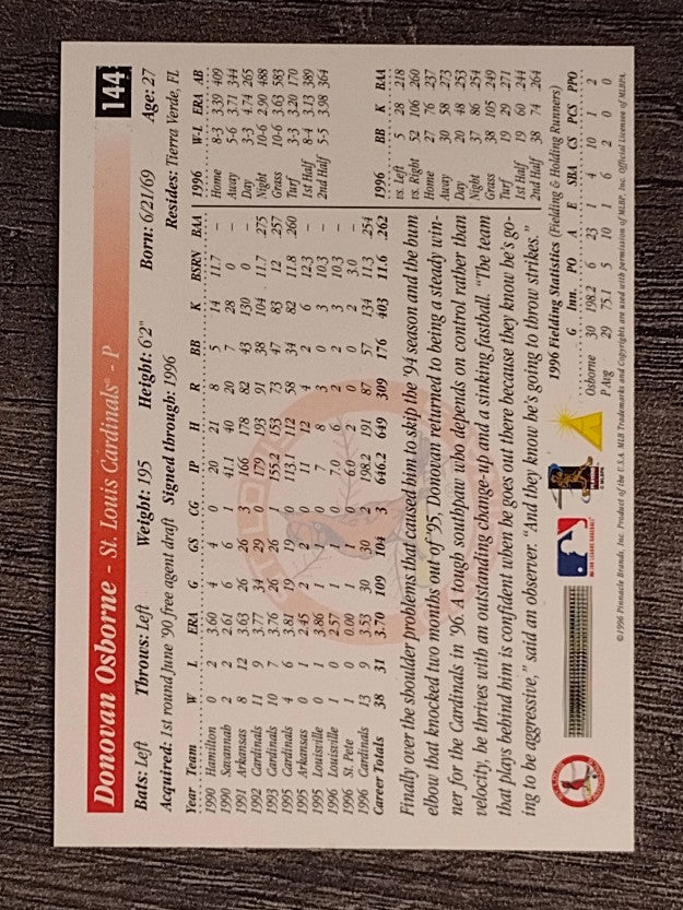 1997 Score Premium Stock #144 Donovan Osborne