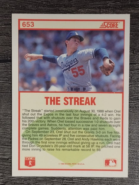 1989 Score #653 Orel Hershiser HL