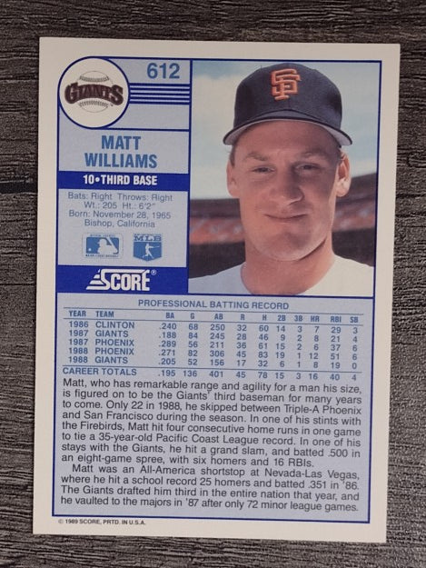 1989 Score #612 Matt Williams