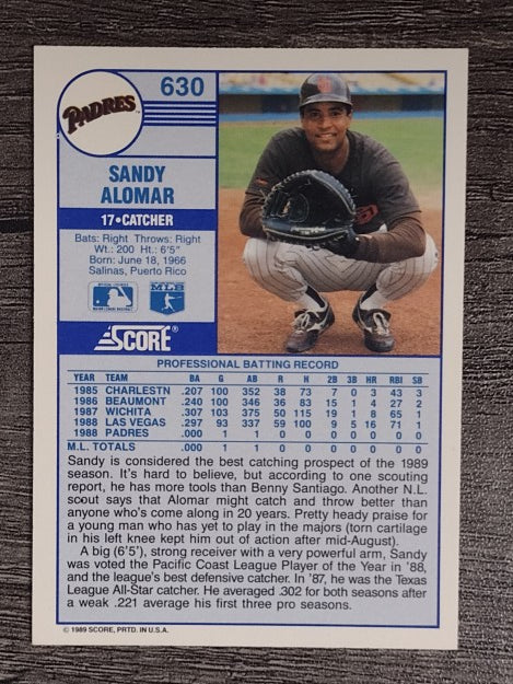 1989 Score #630 Sandy Alomar Jr. RC