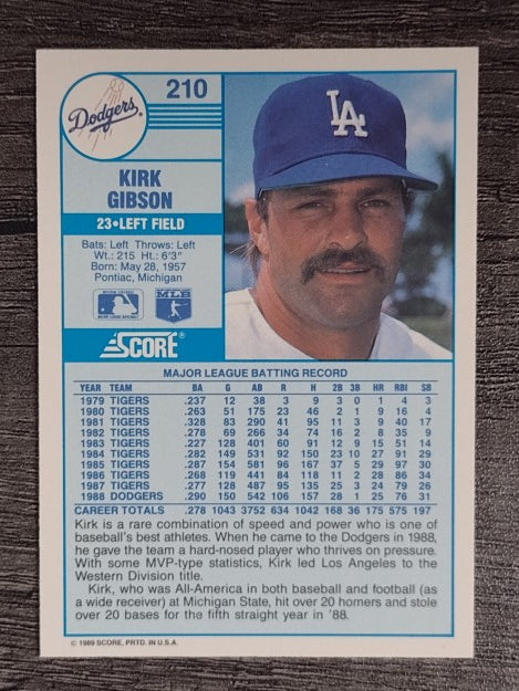 1989 Score #210 Kirk Gibson