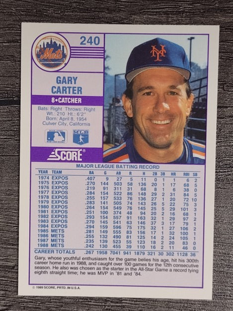 1989 Score #240 Gary Carter