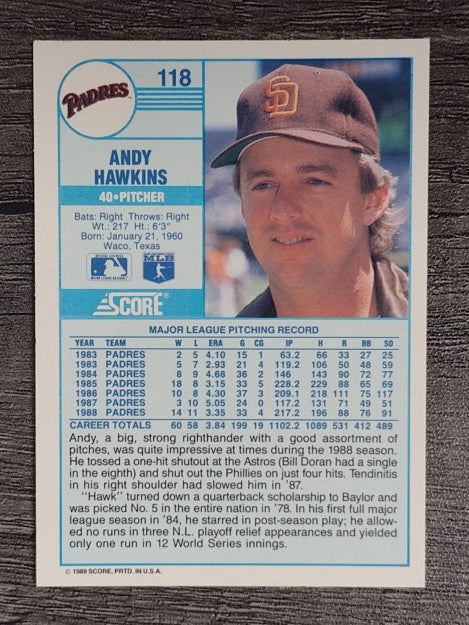 1989 Score #118 Andy Hawkins