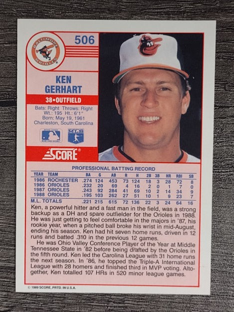 1989 Score #506 Ken Gerhart