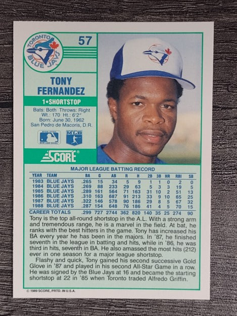1989 Score #57 Tony Fernandez