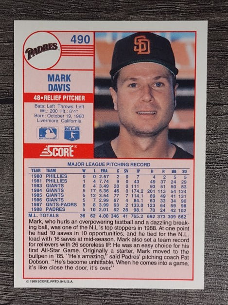 1989 Score #490 Mark Davis