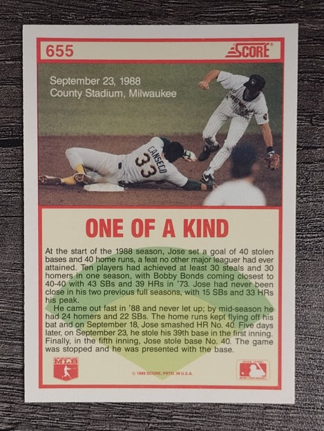 1989 Score #655 Jose Canseco HL