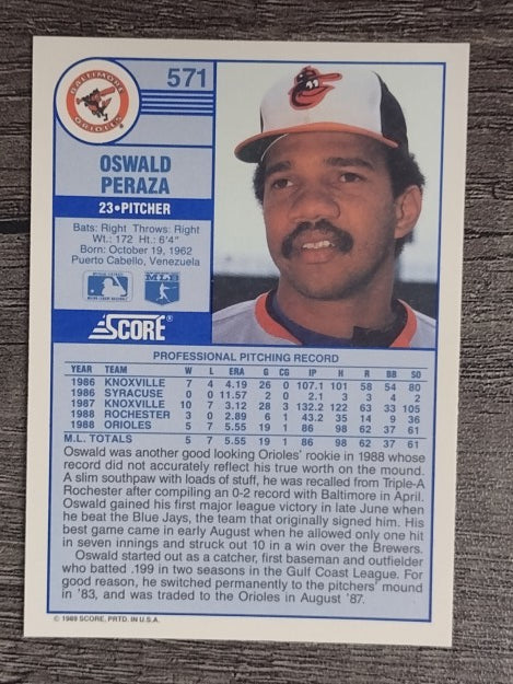 1989 Score #571 Oswald Peraza RC