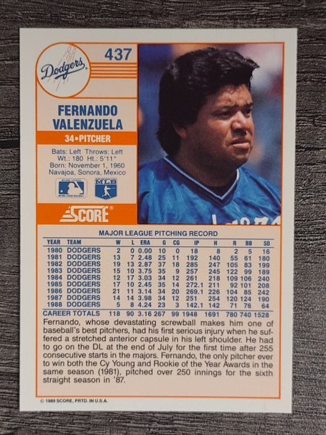 1989 Score #437 Fernando Valenzuela